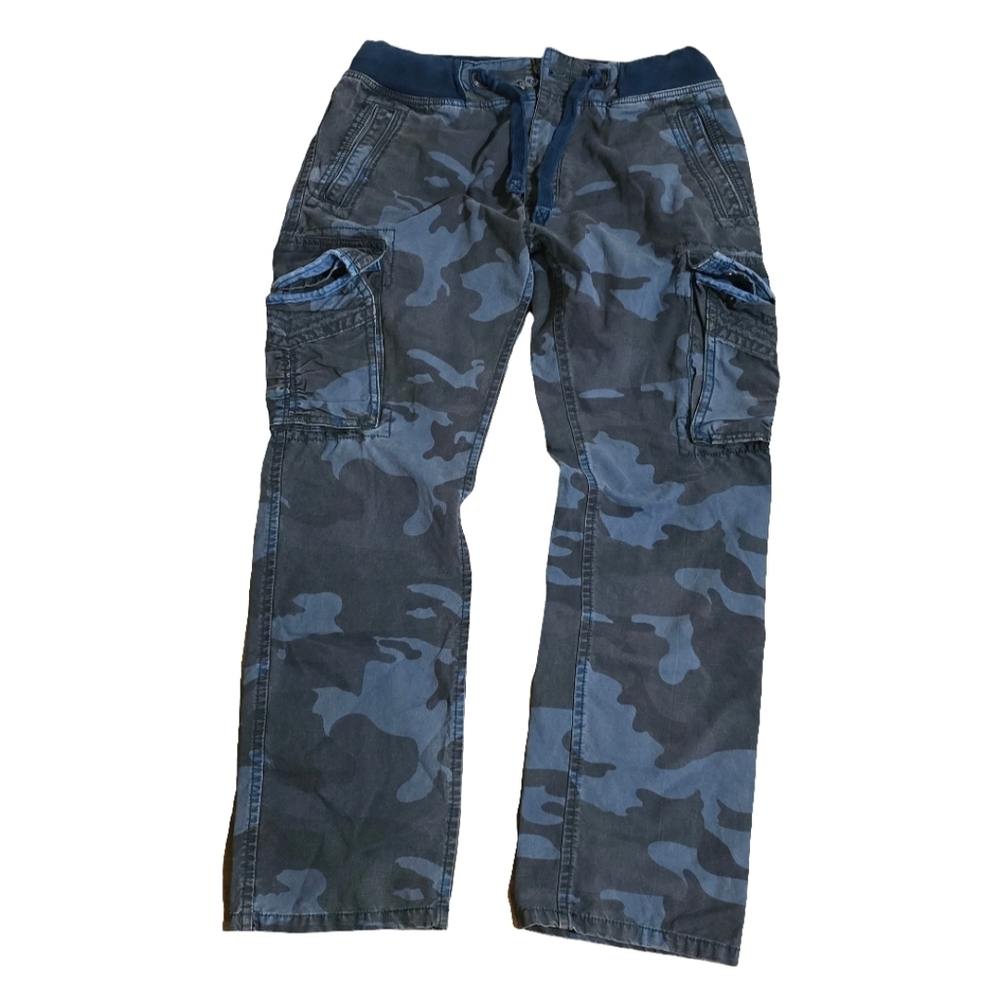 Jet Lag Camo Cargo Jeans – Blue/Gray Military Style Pants
